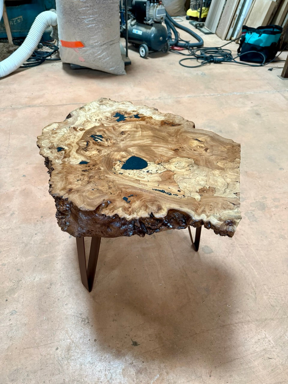 Table basse en rondelle de bois d'orme galeux