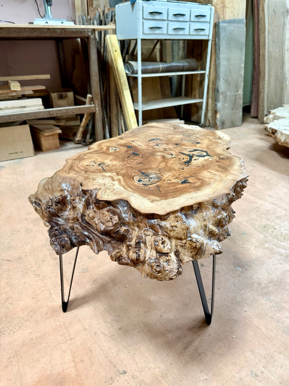 Table basse en rondelle de bois d'orme galeux