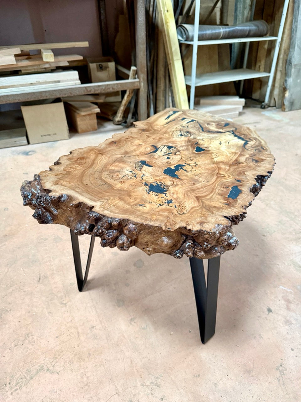 Table basse en rondelle de bois d'orme galeux